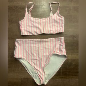 Old Navy Pink & White Striped Two-Piece Swim Set